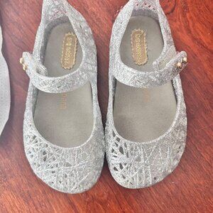 Mini Melissa Silver Campana Jelly Flats- Size 7
